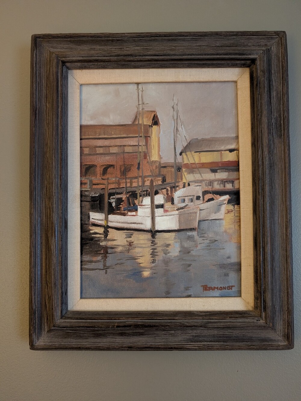 Nautical Boats In Port Signed Painting